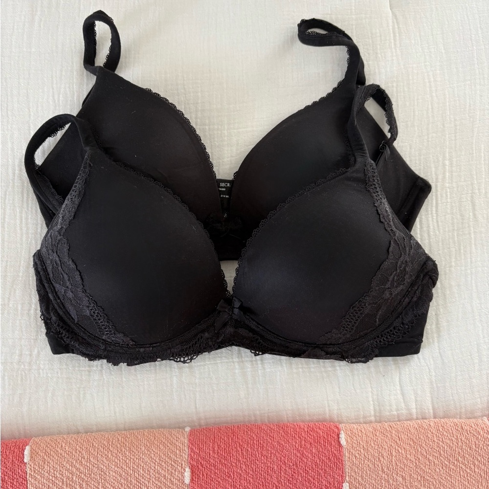 Victoria's Secret Black Wireless Bras (2) 34 C